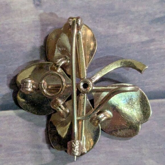 Crane & Theurer 1900 Art Nouveau Enamel Clover Pendant  brooch 14Kt Gold Pearl - Picture 4 of 6